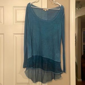 Black Swan Teal Long Sleeve Top Sheer Bottom Size Large
